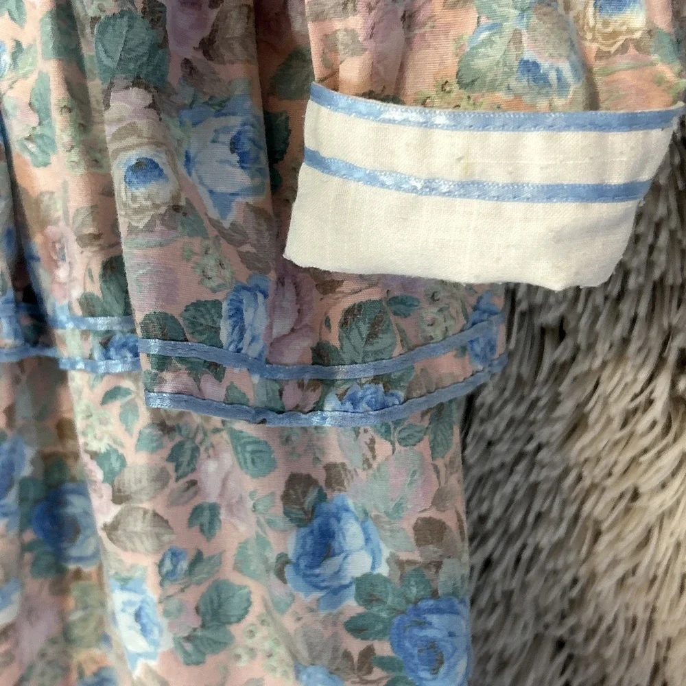 Vtg Debut Prairie Dress Girls Size 7 Ruffled Floral Cottagecore USA Long Sleeve
